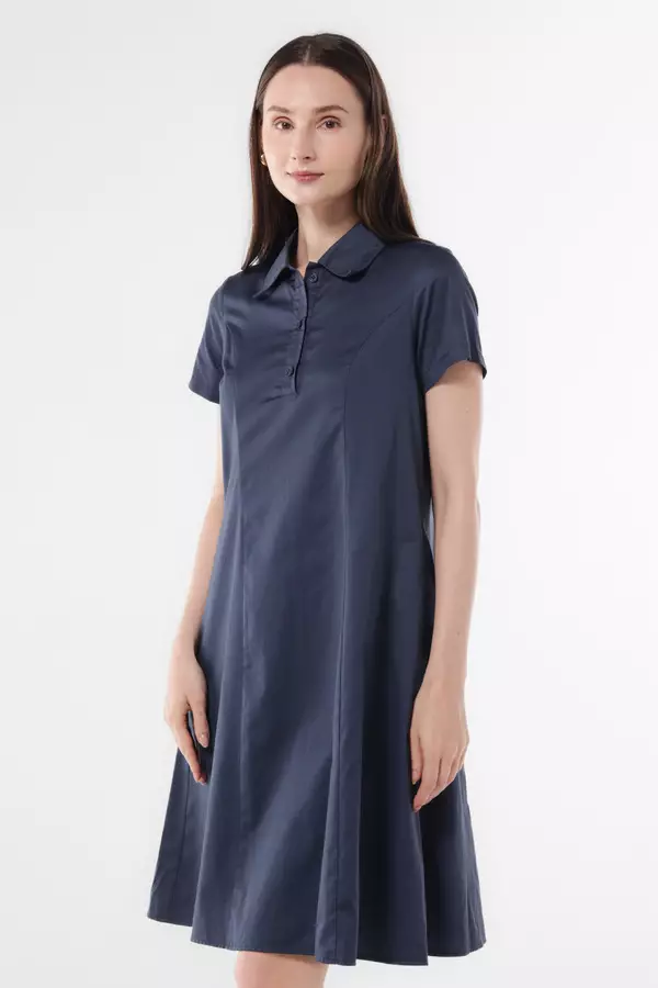 MINIMAL - Harriette - Dress Katun Lengan Pendek - Navy Warna Navy