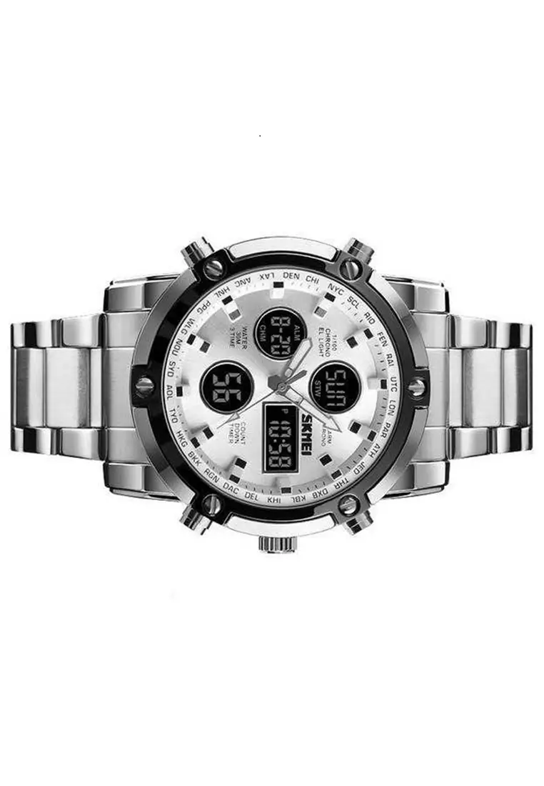 Jam Tangan Kasual Digital Analog Pria LED Waterproof 30M Strap Tali Material Stainless Steel TQ98 ORIGINAL