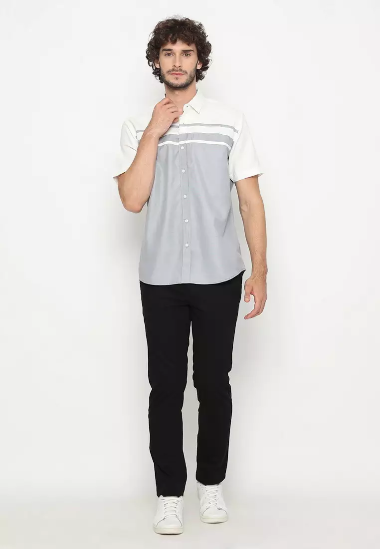 RBJ Kemeja Polos Kombi Abu Regular Fit Pria