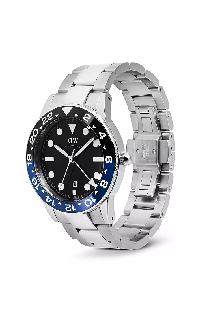 Iconic GMT Link 40mm Black Blue Ceramic Bezel Silver - Men Watch stainless steel strap watch DW Official Authentic Original 男士手錶 不銹鋼 手錶 DW 官方 正品