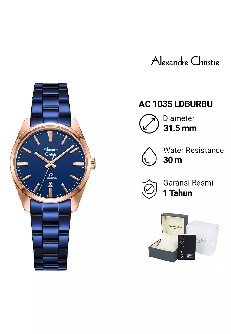 Alexandre Christie Couple Jam Tangan Analog Pria Wanita Rosegold Blue Dial Stainless Steel - 1035MLDBURBU