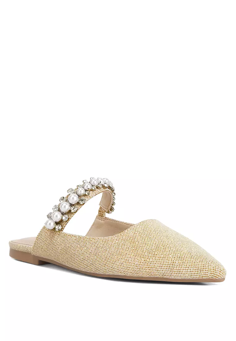 Buy Rag & CO. Mary Jane Cutout Embellished Mules in Beige Online ...