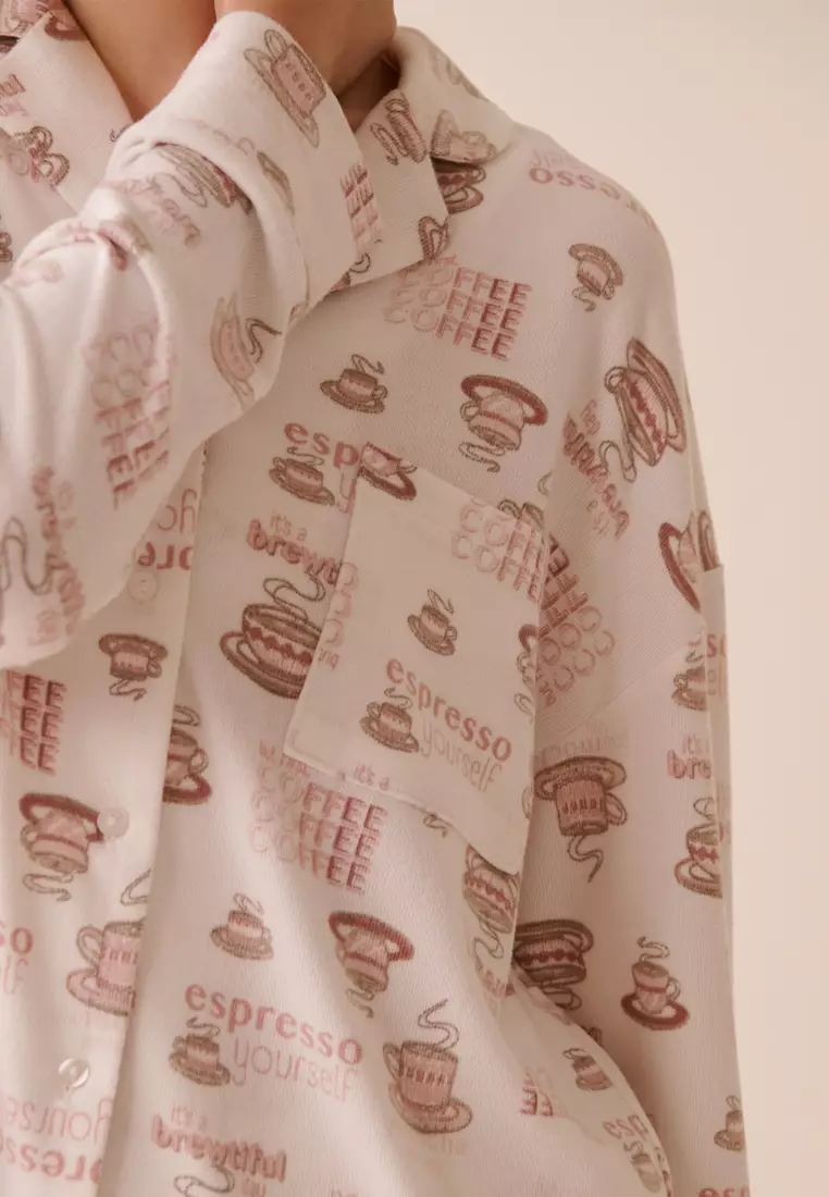 Espresso Print Recycled Fibers Button-down Shirt