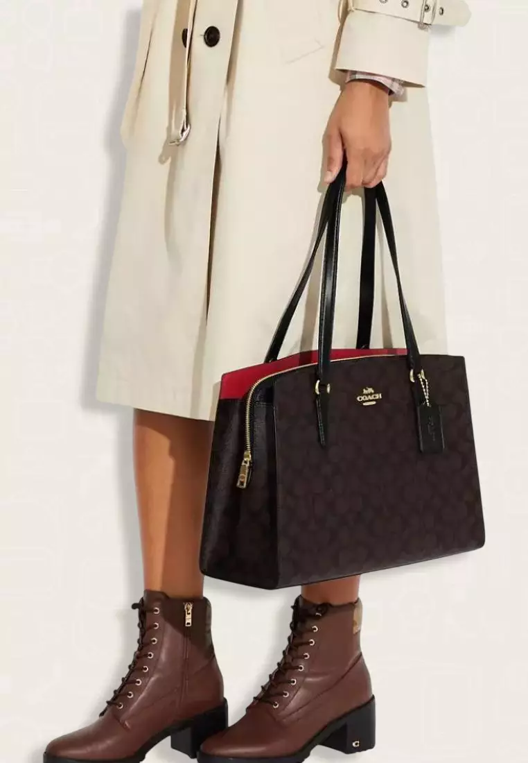 Coach Tatum Carryall In Signature Canvas Brown Black