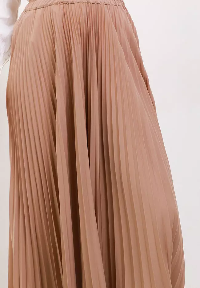 Asym Hem Pleated Long Skirt