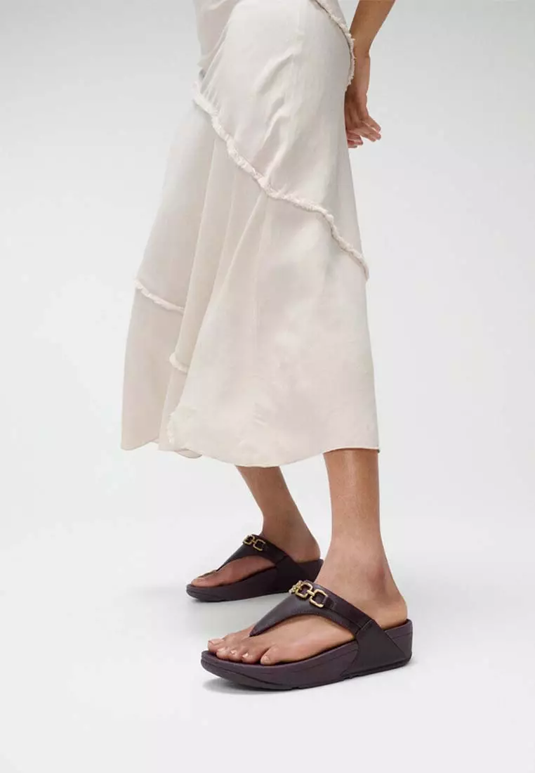 FitFlop LULU Square-Chain Leather Toe-Post Sandals - Plumberry (E1I-C88)