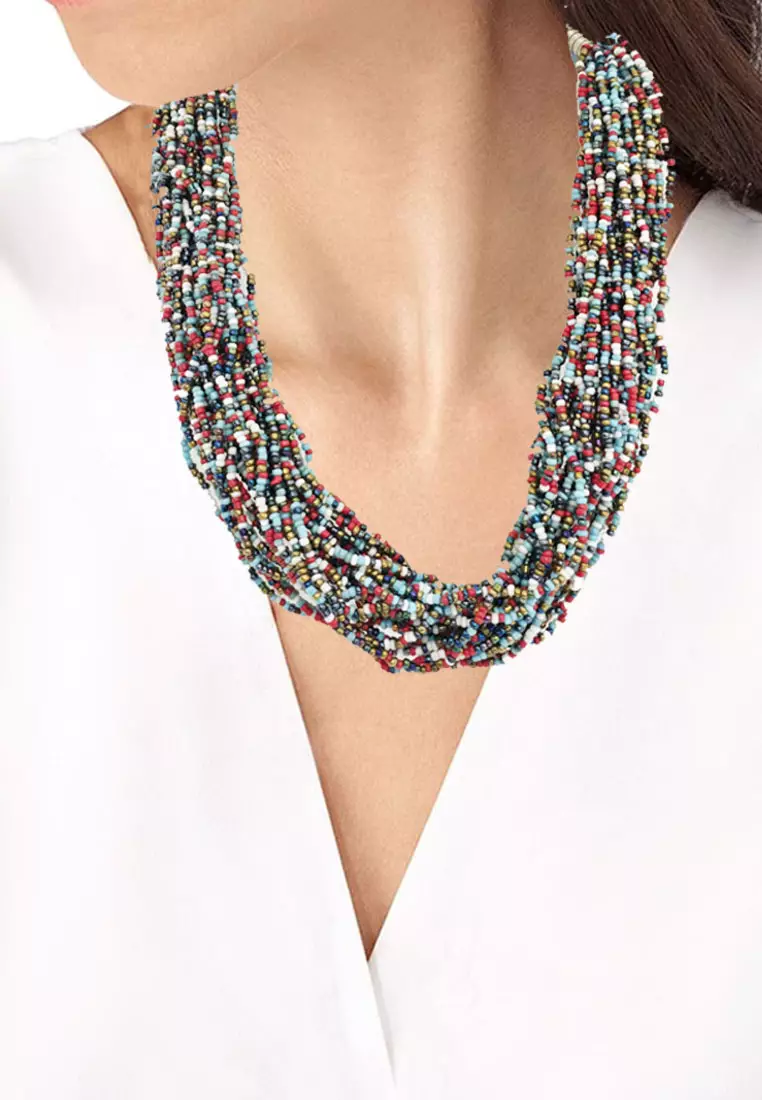 Aksesoris Wanita Beads Multilayer Necklace Kalung Manik Manik  Wanita Multicolour & Silver