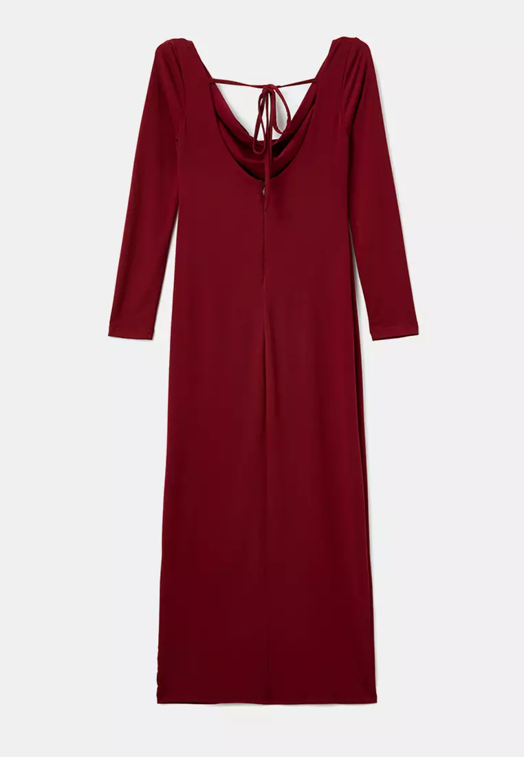 Draped Long Sleeve Midi Dress