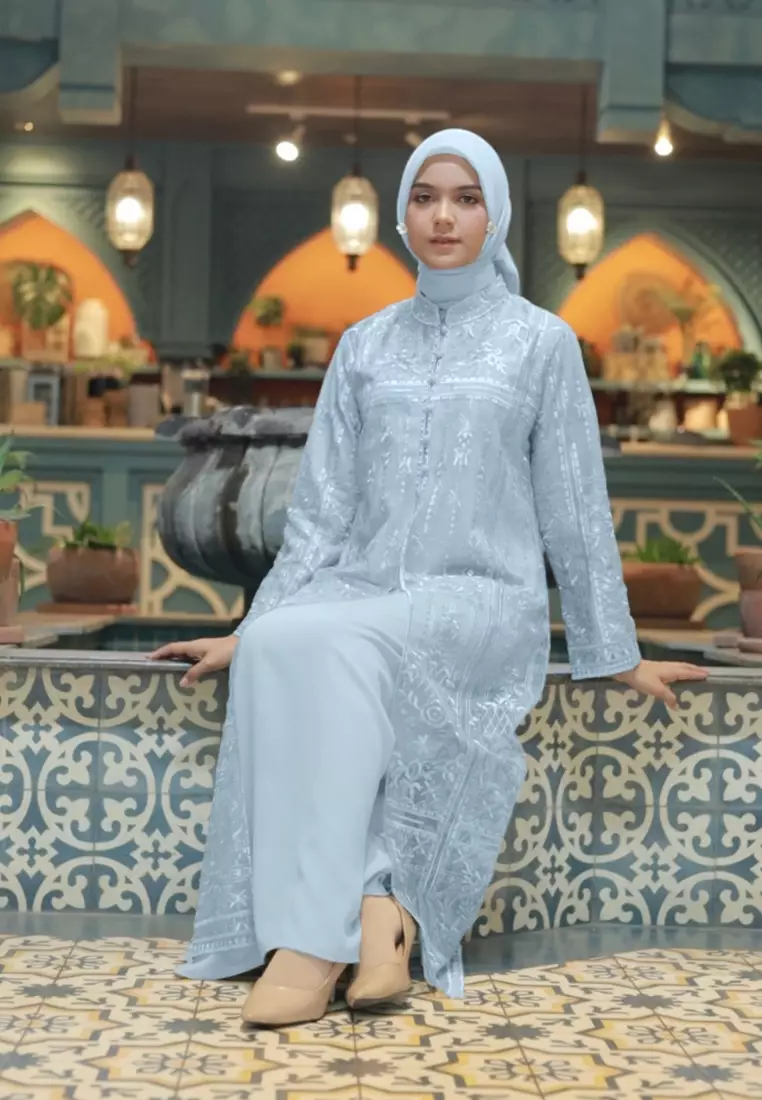 Mosleem Blue Brukat Elegan Detail Payet By Briiliant Girl Warna Biru