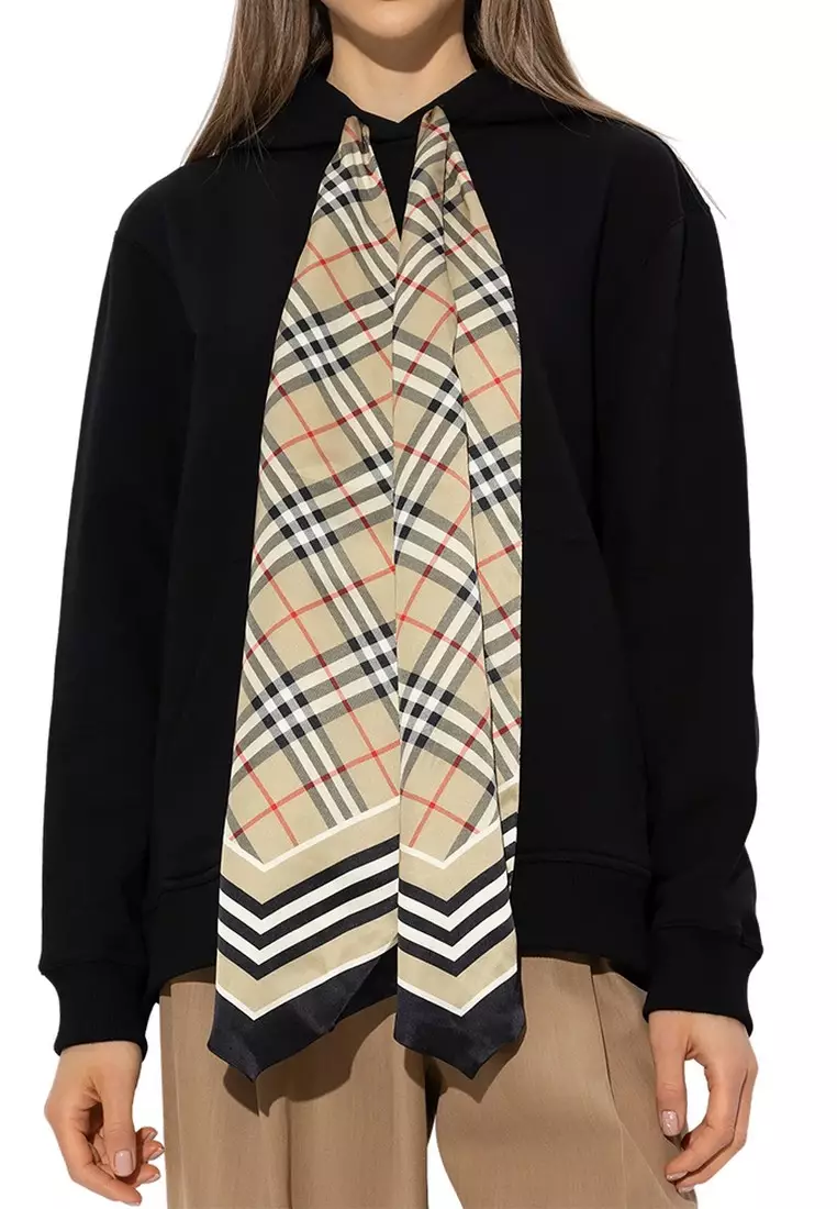 Jual Burberry Scarf Detail Cotton Oversized Hoodie in Black