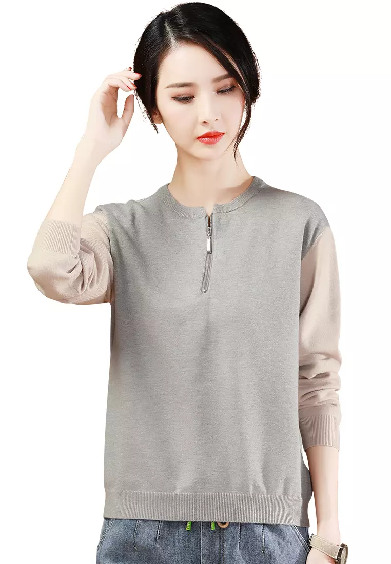 Buy A-IN GIRLS Fashion Colorblock Crew Neck Sweater 2023 Online | ZALORA  Singapore