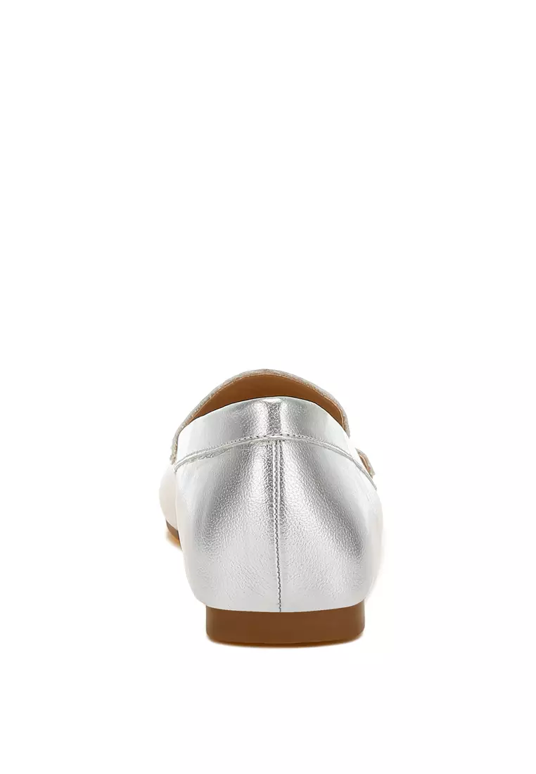Metallic Pleather Loafers in Silver