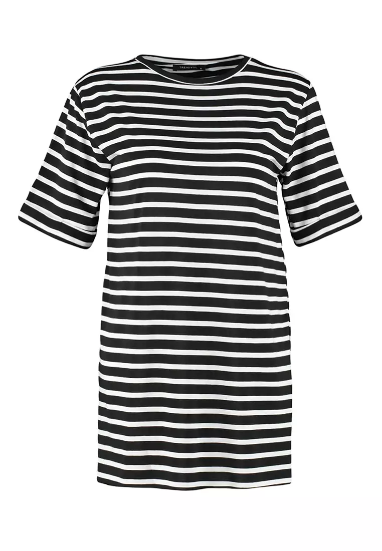 Stripe Pattern T-Shirt with Slit Detail