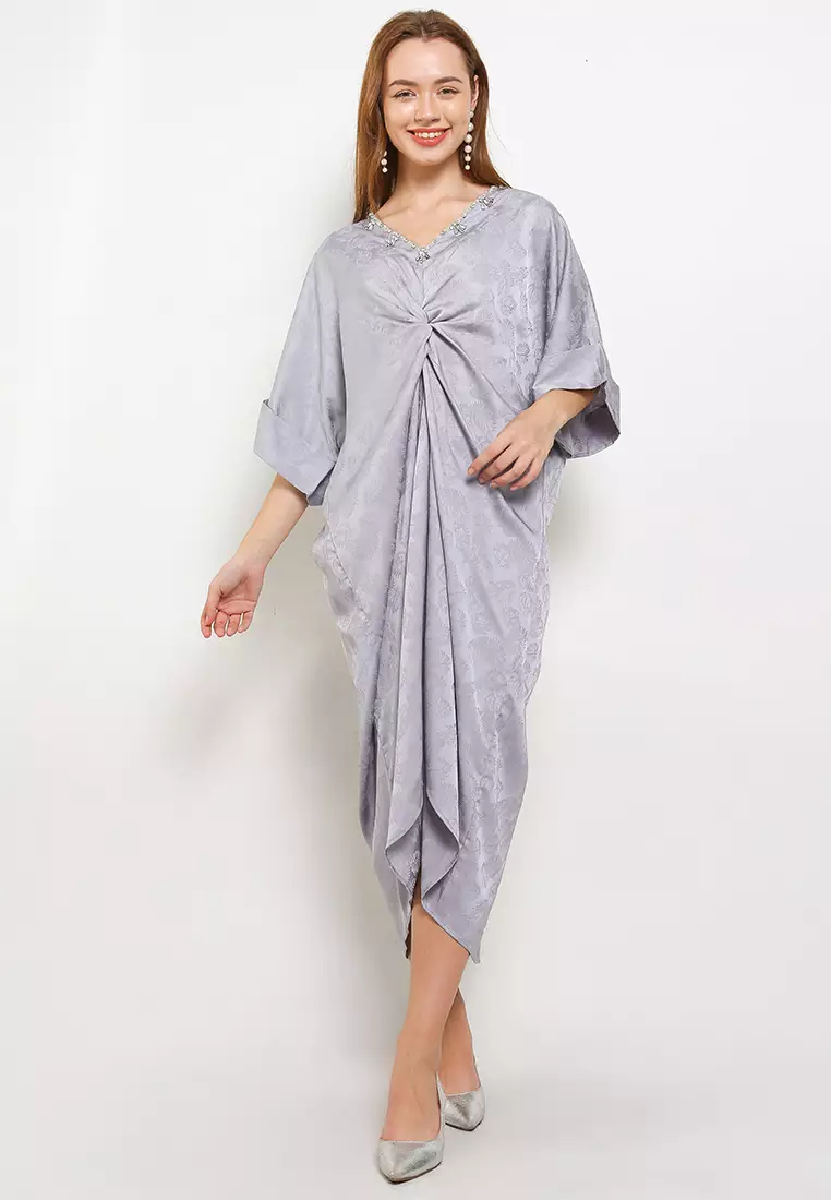 Embellished Twist Jacquard Silk Kaftan