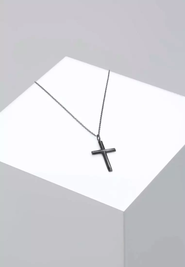EXCLUSIVE Kalung Perhiasan Perak 925 Pria Chain Cross Oxide