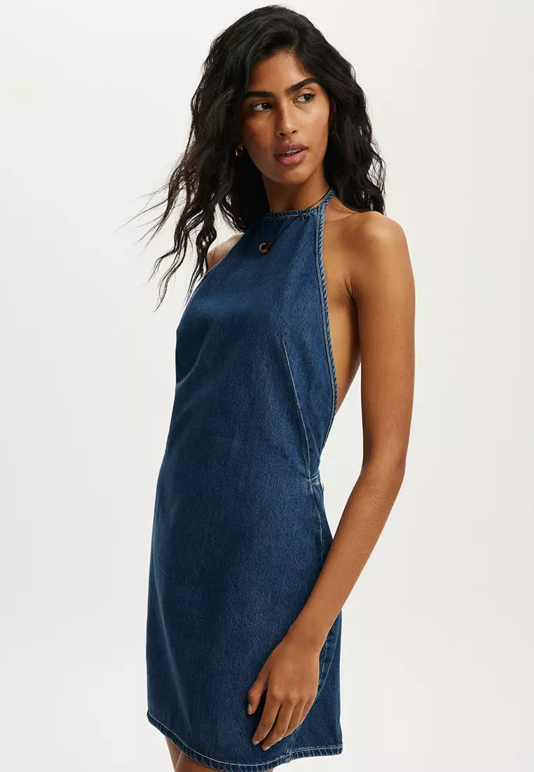 Halter Denim Mini Dress