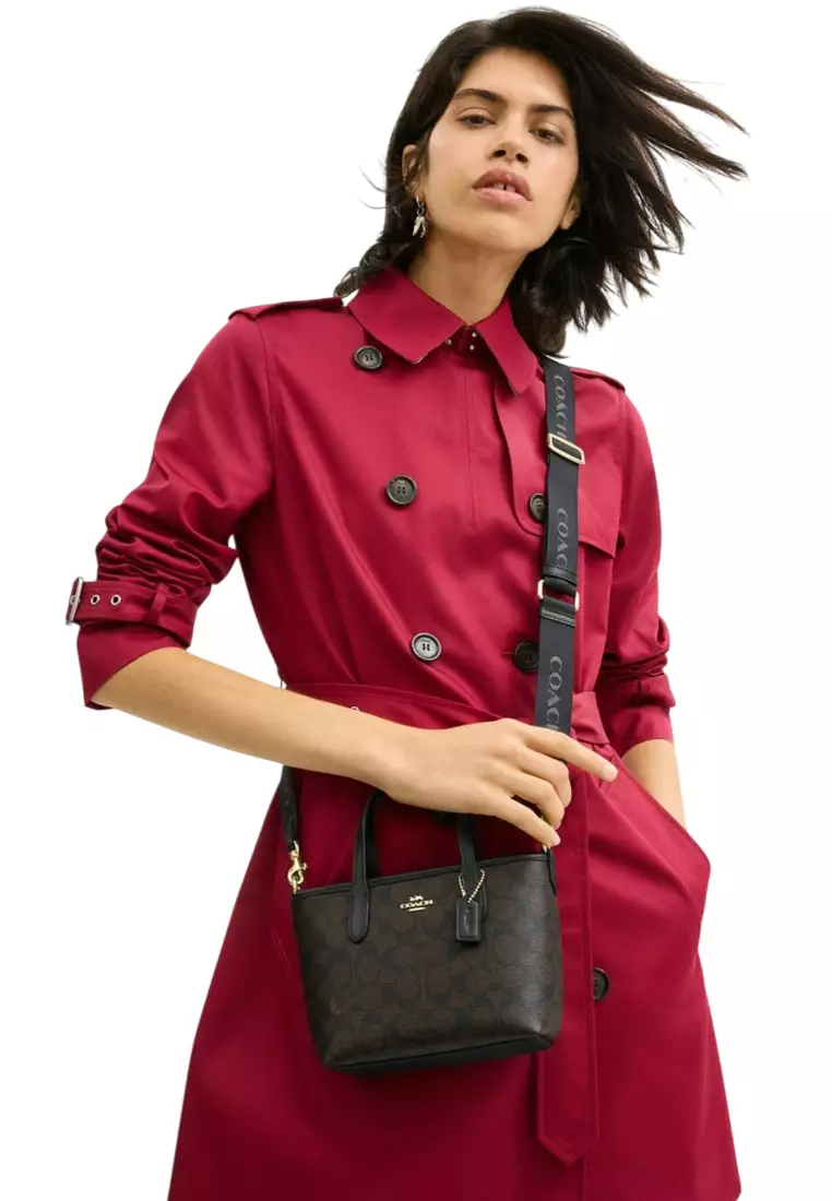 City Mini Tote Bag In Signature Canvas - Walnut Black