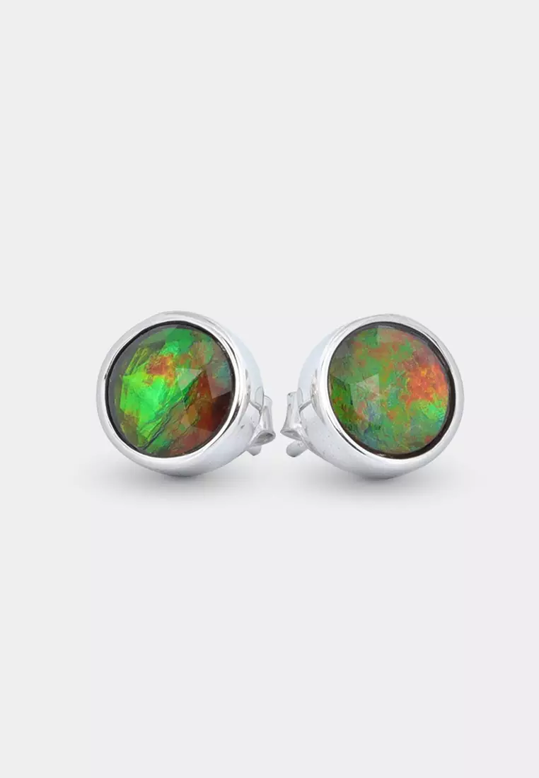 Diem Classic Round Ammolite Stud Earrings