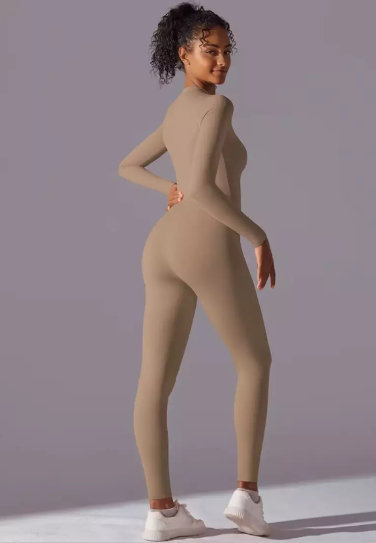 SculptaSuit Women’s Full-Length Sporty Jumpsuit – Stretchy Nylon Spandex Activewear No Bra Padding Yoga & Gym Bodysuit