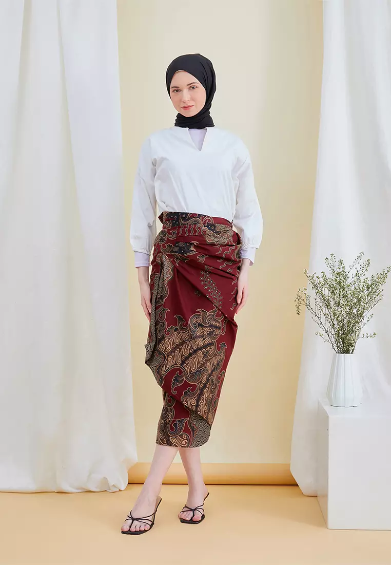 Enzy Batik Rok Lilit Ruffler Ganesha - Maroon