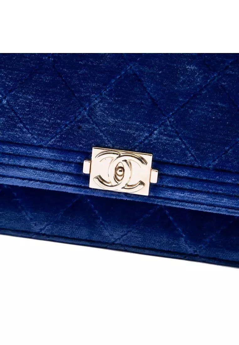 Pre-Loved Chanel Quilted Velvet Boy Wallet On Chain
