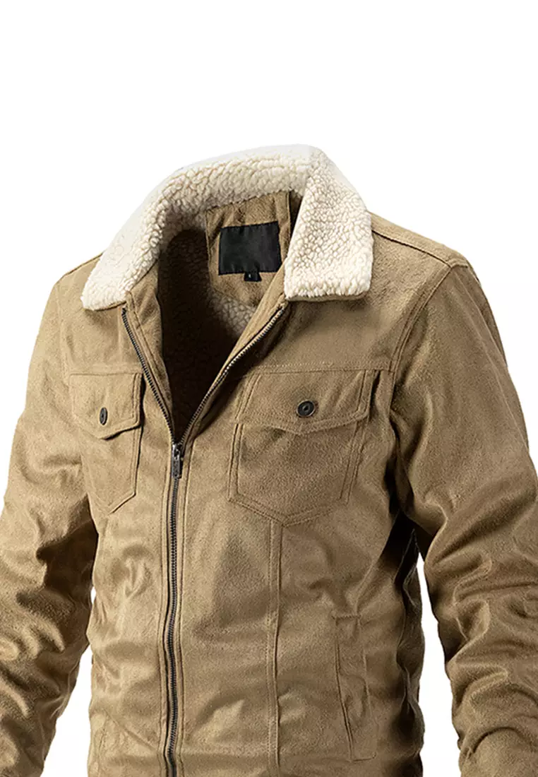 Mens sherpa hot sale suede jacket