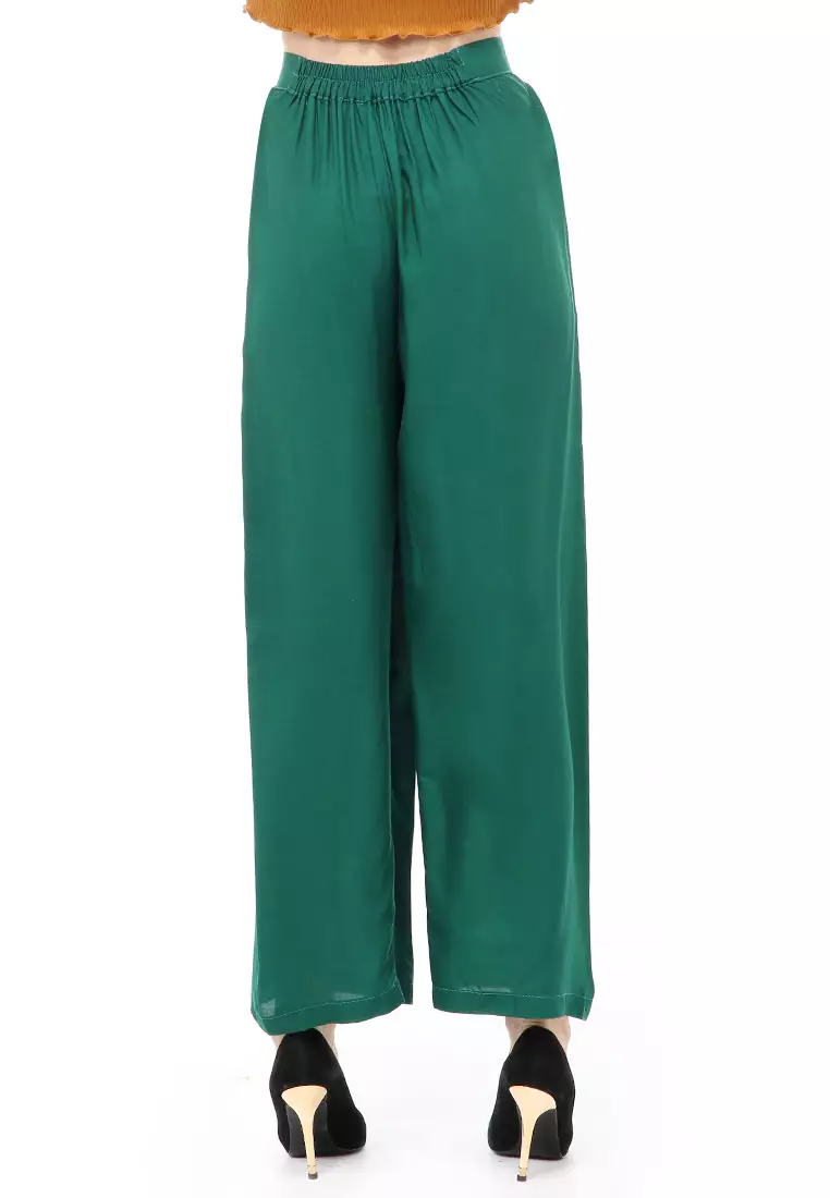 Jourel Celana Panjang Kasual Kulot Highwaist Wanita Style Kancing Resleting Material Rayon ORIGINAL - Green Bottle