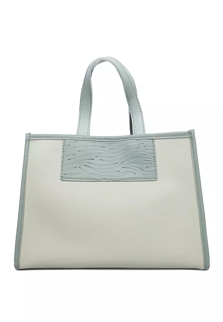 Monogram colorblock stripe store shopper tote bag
