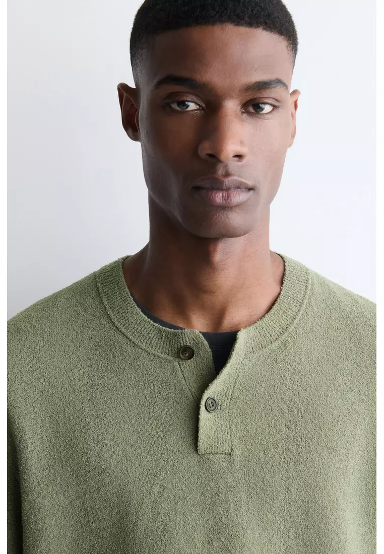 BOUCLÉ-KNIT HENLEY T-SHIRT