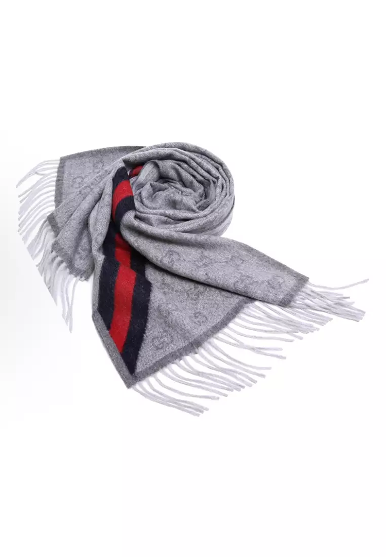 GG Logo Wool Scarf in Grey 570603 3G200