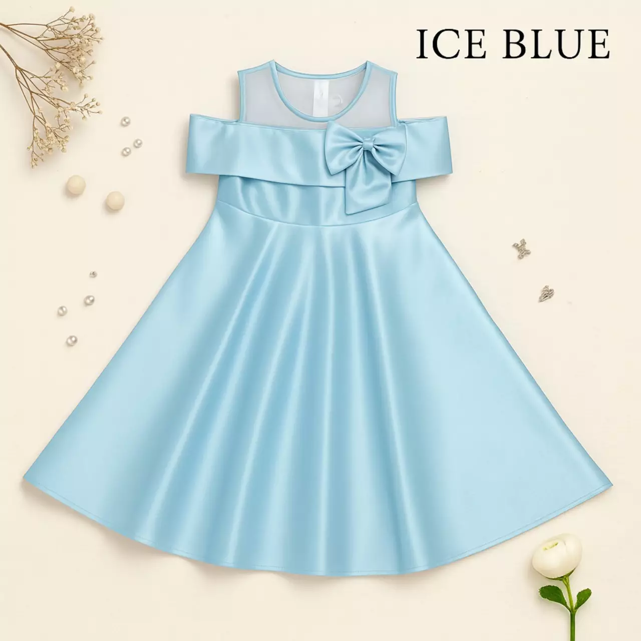 Two Mix - Baju Dress Pesta Anak Perempuan - Gaun Anak Cewek Natal Satin Usia 1-14 Tahun 4461 Warna Ice Blue