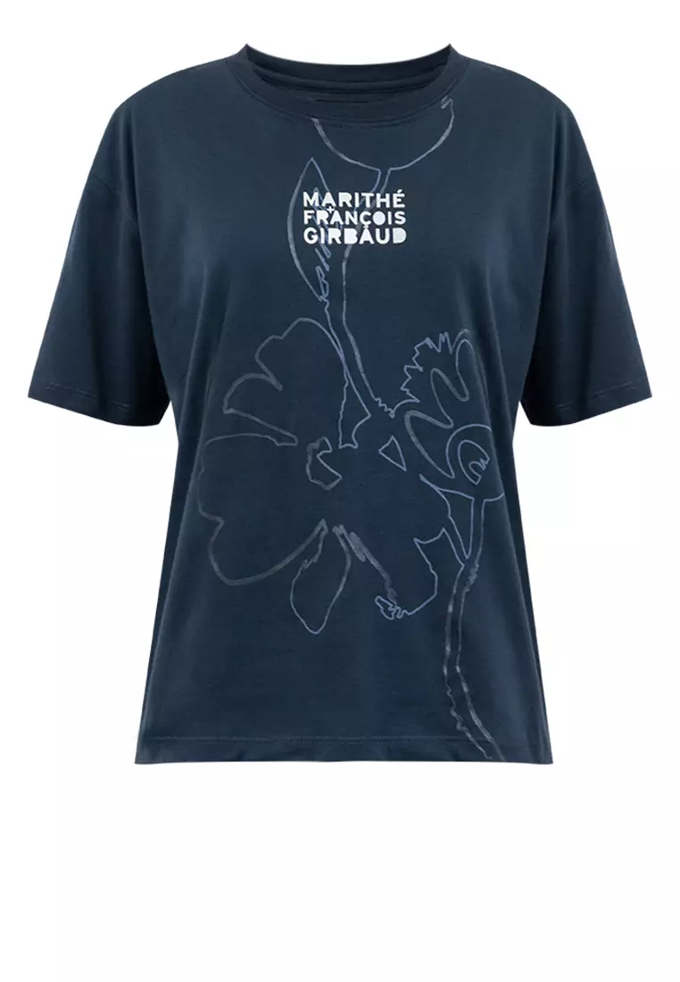 Ladies MFG Floral Tee Lead Blue