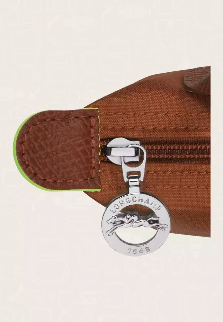 Longchamp Le Pliage Green Pouch With Handle Cognac