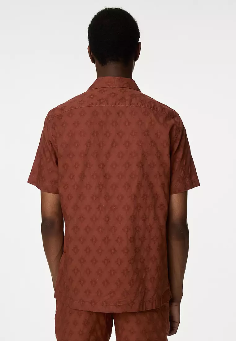 Pure Cotton Textured Cuban Collar Shirt