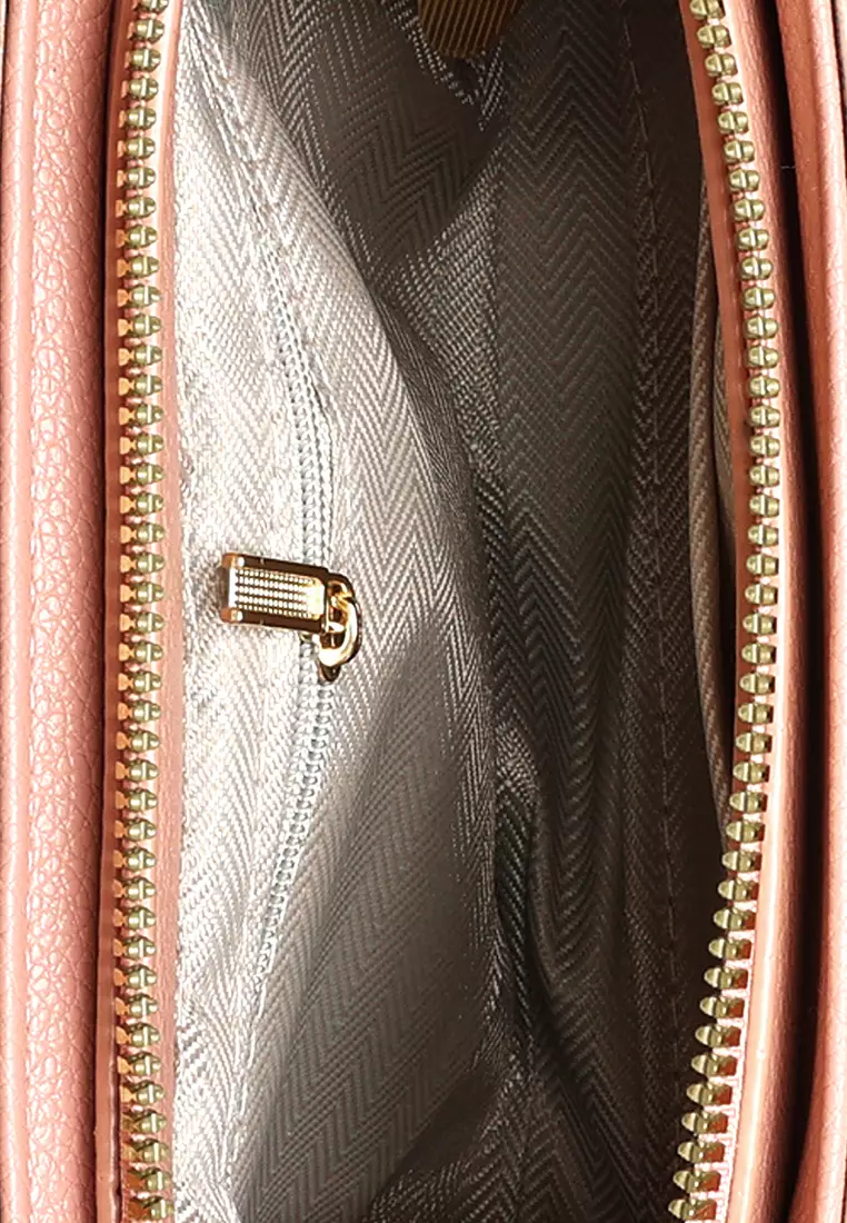 Metal Buckle Flap Bag In Pinkish Grey