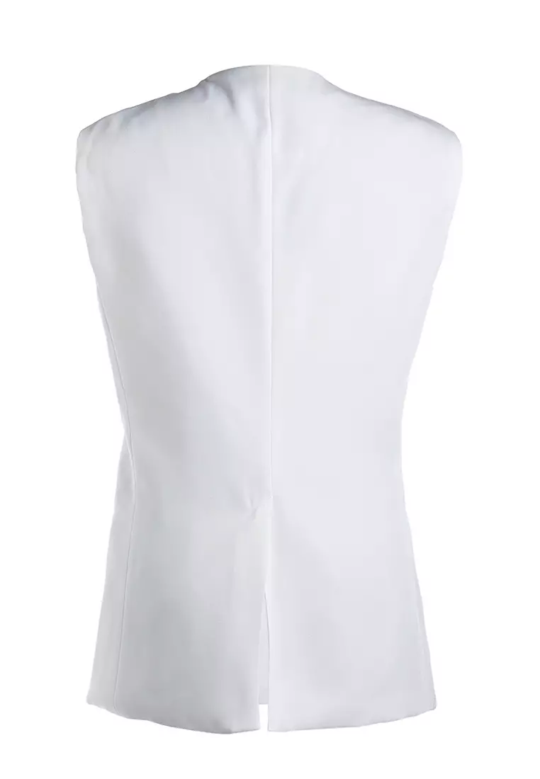 Classic Sleeveless Longline Waistcoat In Cream