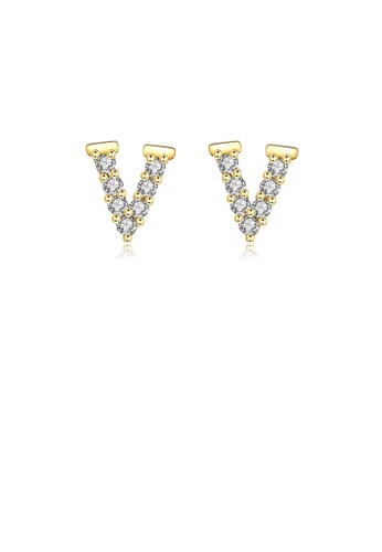 Glamorousky white Fashion and Simple Plated Gold V-shaped Stud Earrings with Cubic Zirconia 69E2CACA592CCCGS_1