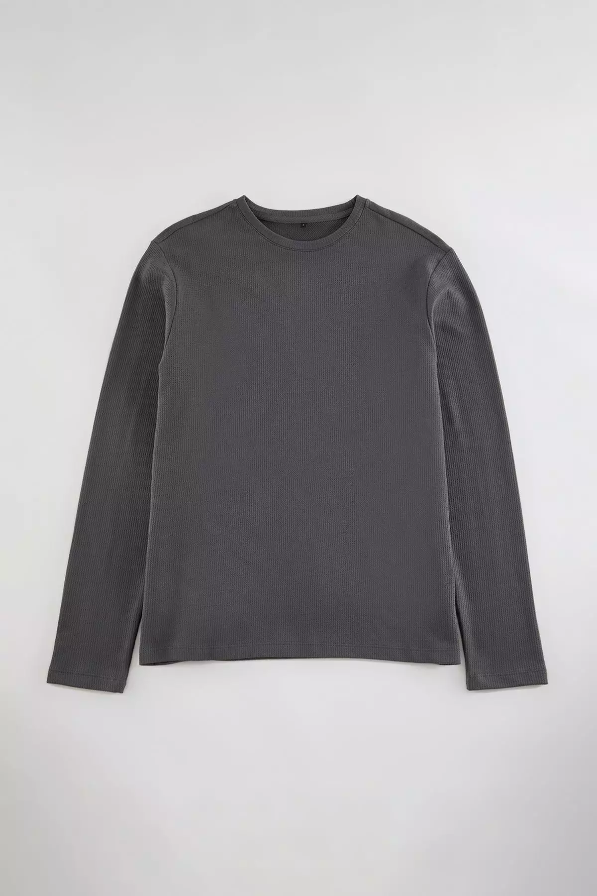 Anthracite Regular/Normal Cut Long Sleeve Basic Textured 100% Cotton T-Shirt TMNAW25TS00003