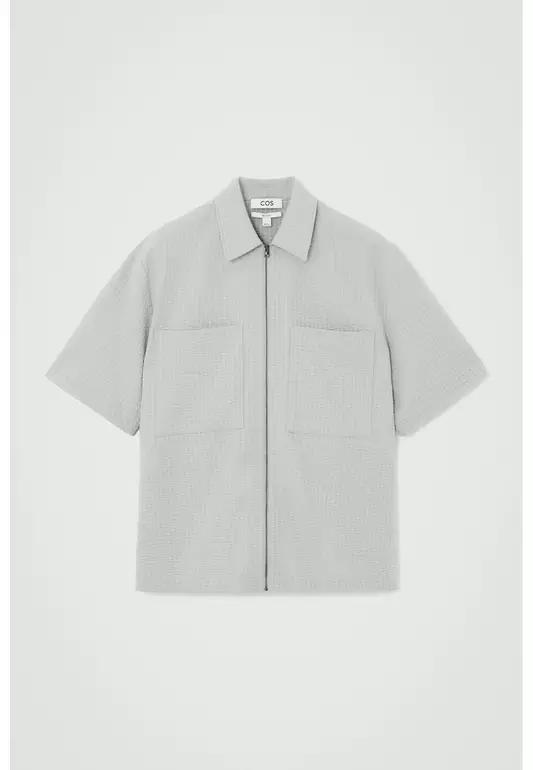 RELAXED SEERSUCKER COTTON ZIPPED SHIRT