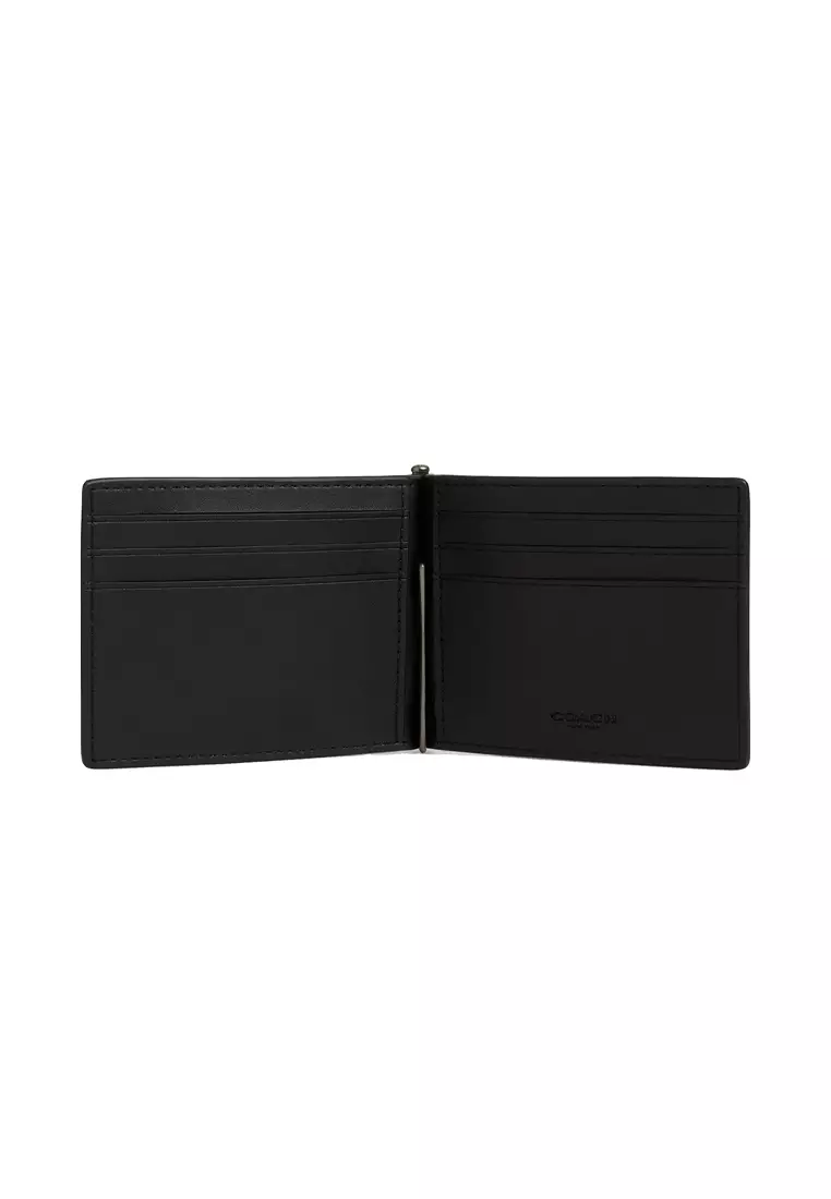 Slim Money Clip Billfold Wallet In Signature Canvas Tan/Black CY059