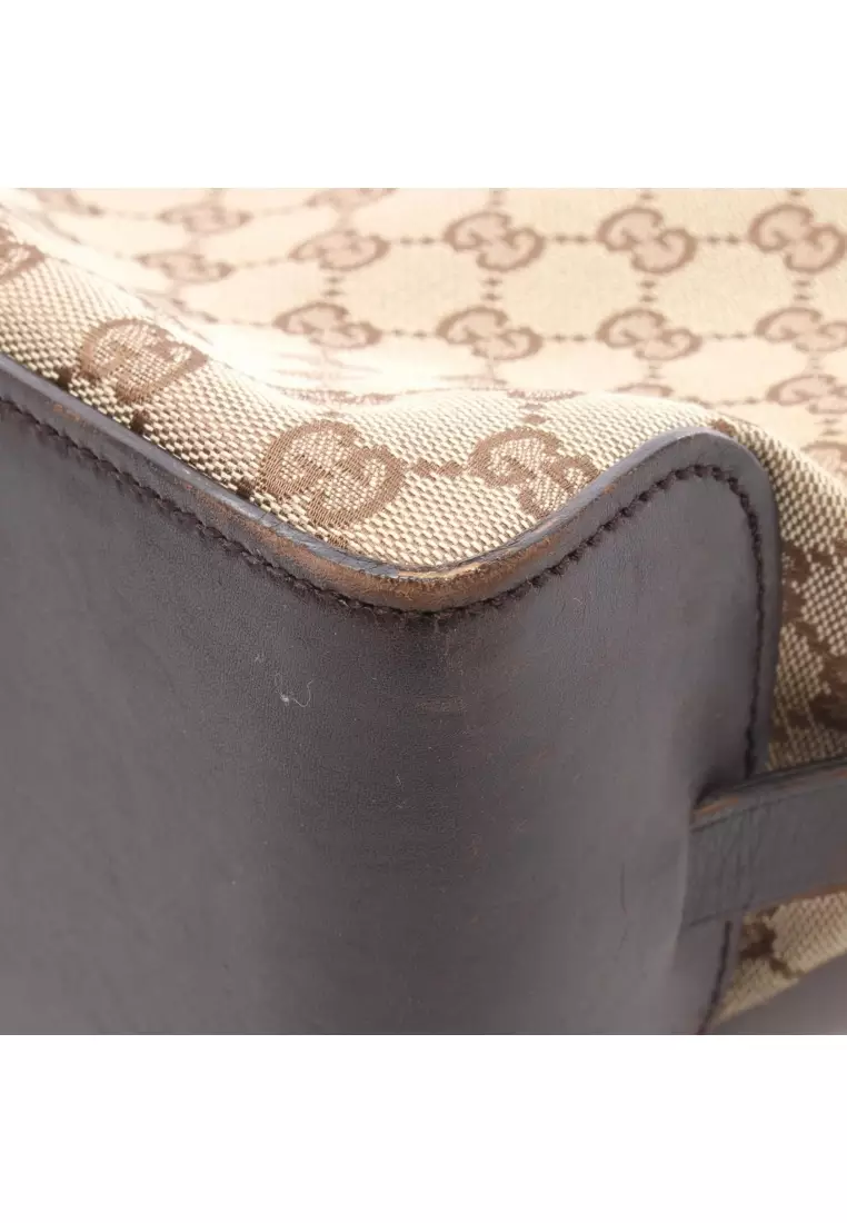 Pre-Loved Gucci GG canvas Handbag tote bag canvas leather beige Dark brown