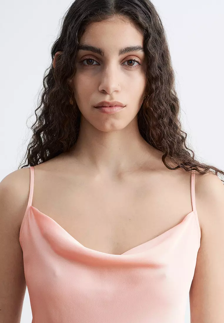 緞面吊帶中長連身裙