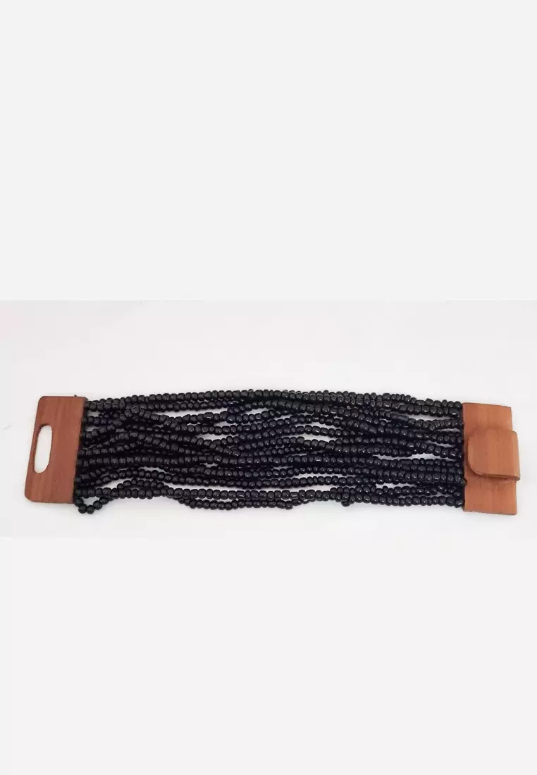 Women's Accessories Wooden Clasps Multi strand Bracelet Gelang Wanita Black