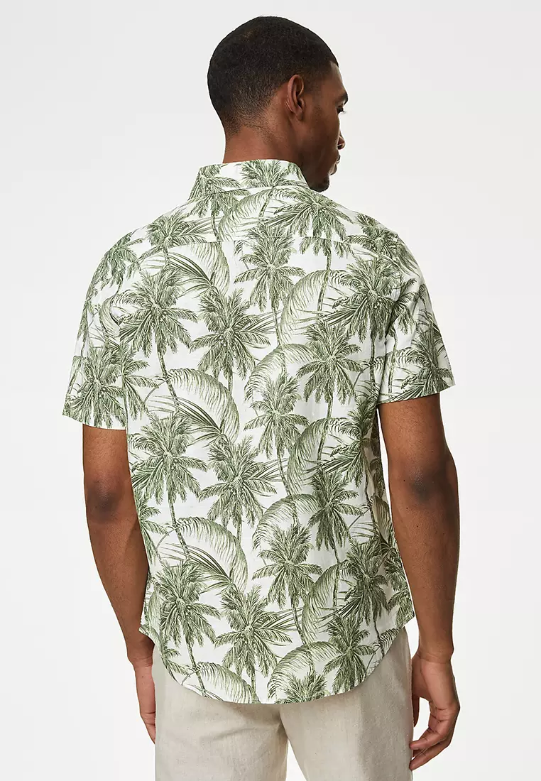 Easy Iron Cotton Linen Blend Print Shirt