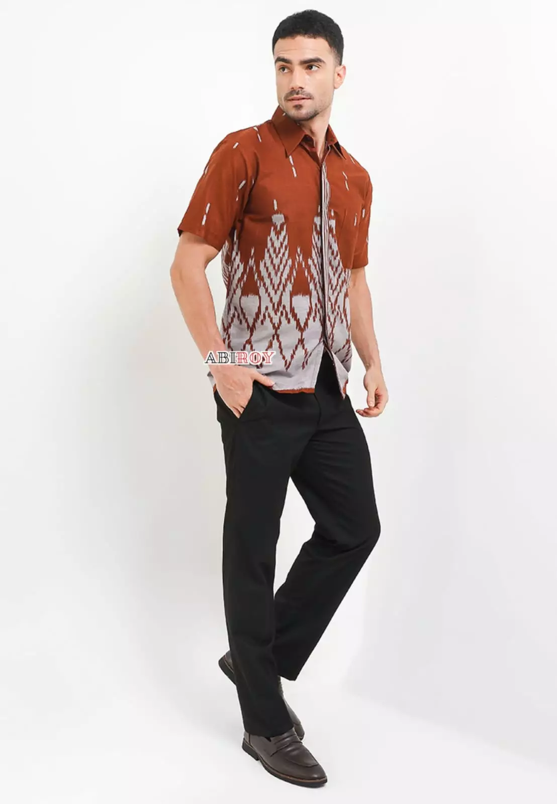 Davirangga Terakota Kemeja Batik Pria Premium Slimfit Lengan Pendek NLN