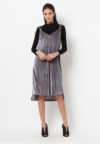 Velvet Overall Dress - Silver