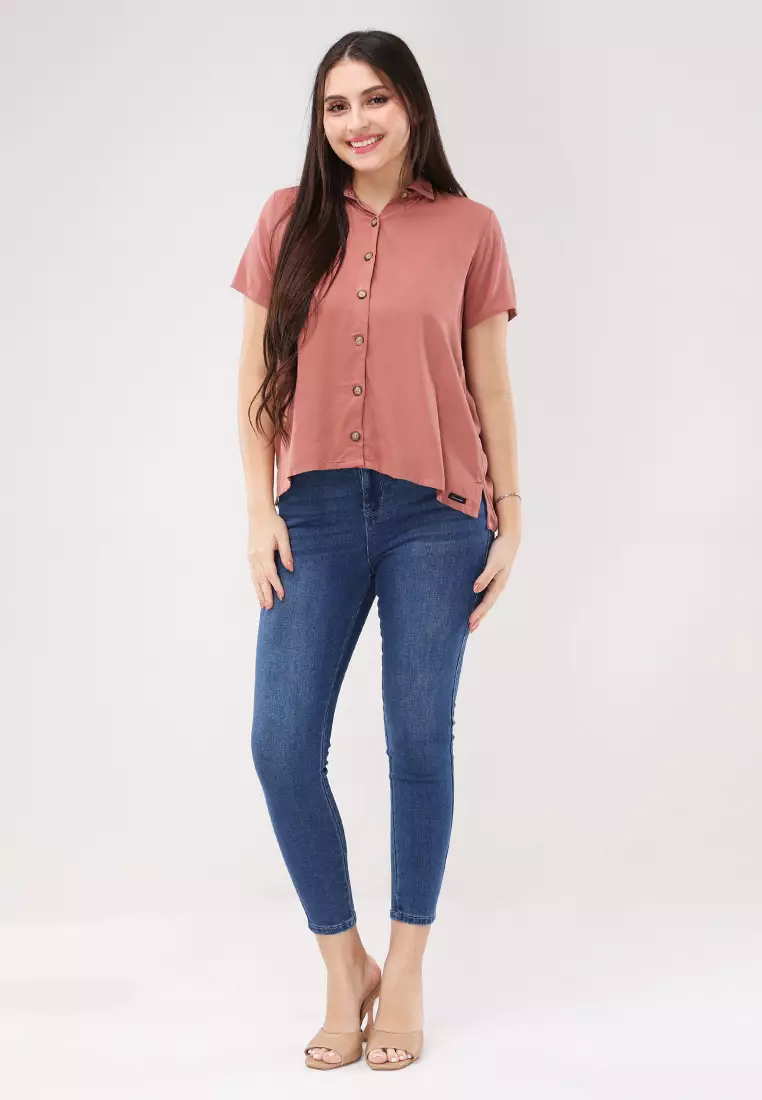 Single Twill Woven Short Sleeves Blouse