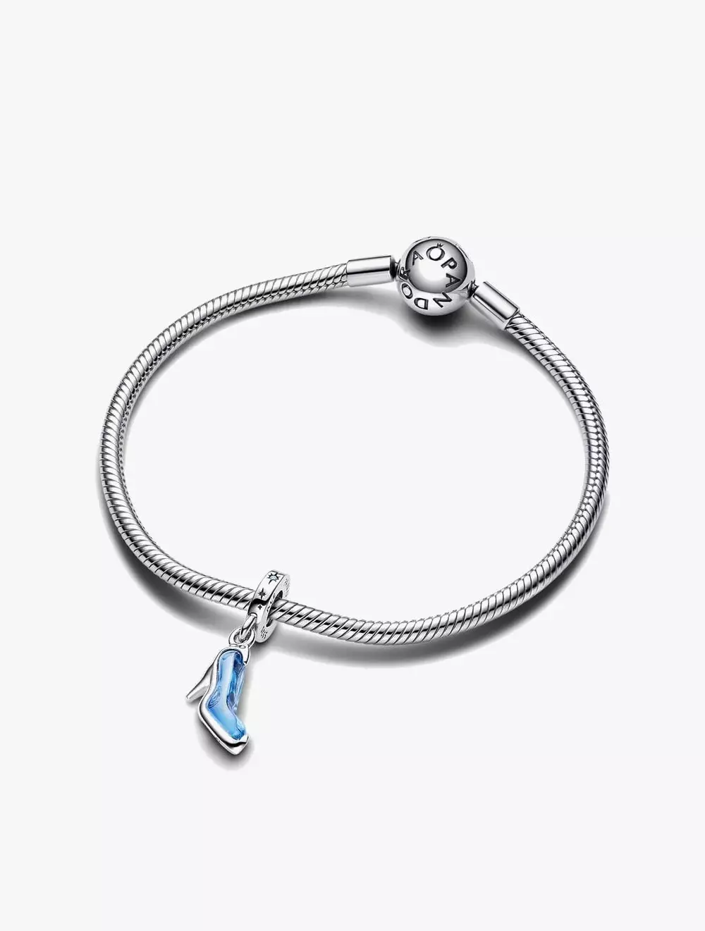 Disney Cinderella shoe sterling silver dangle with fancy light blue cubic zirconia and forever blue crystal