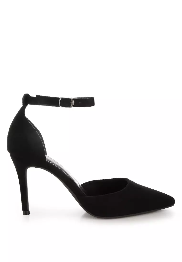 Sandal Stiletto Microfiber Warna Hitam