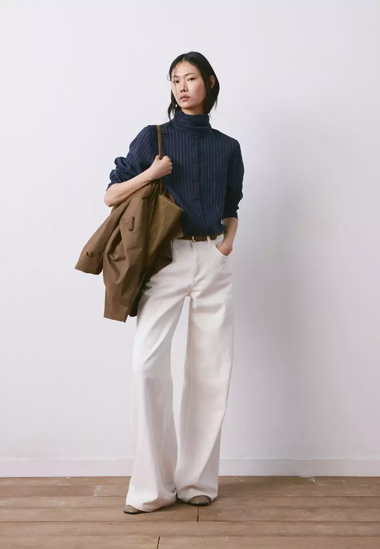 Striped Blouse With Bow Tie Neck